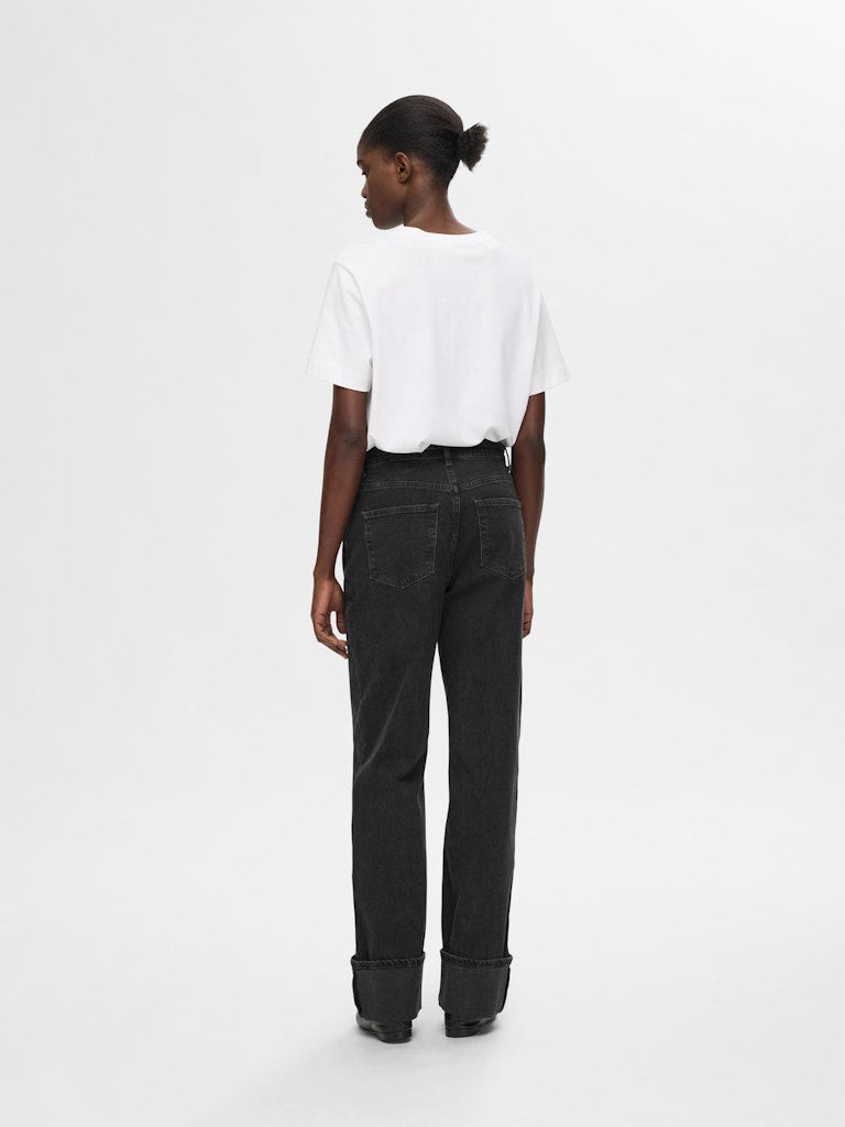 SLFROBY Mid Waist Wide Leg Black Denim