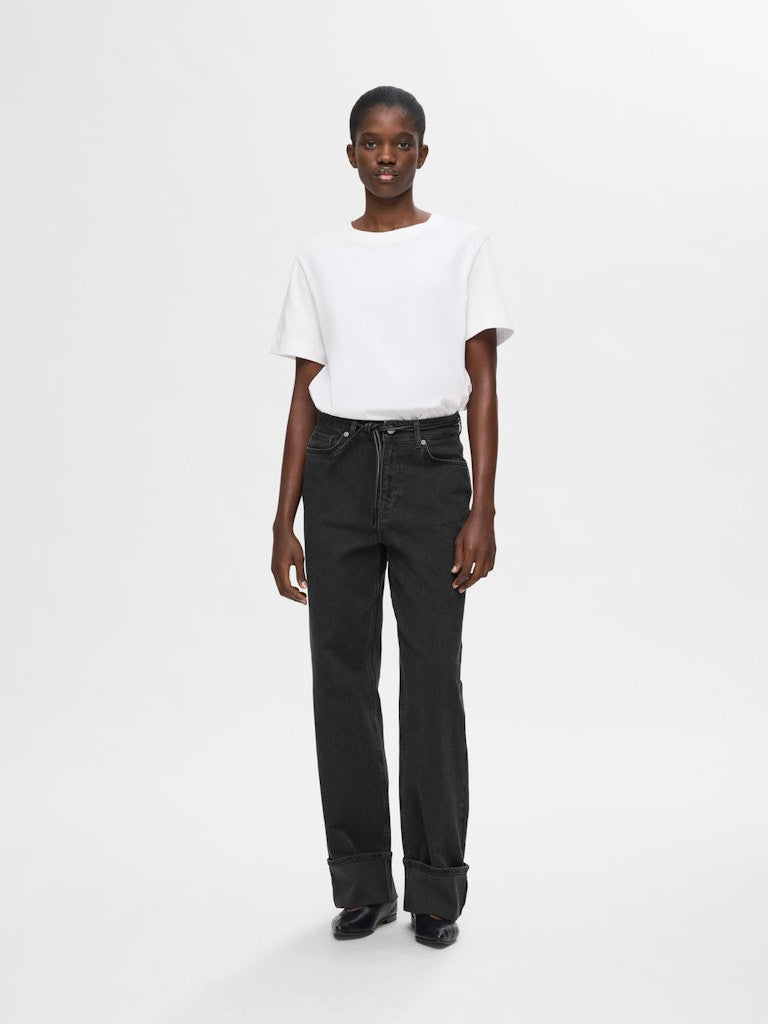 SLFROBY Mid Waist Wide Leg Black Denim