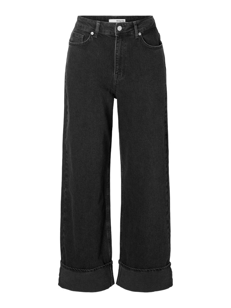 SLFROBY Mid Waist Wide Leg Black Denim