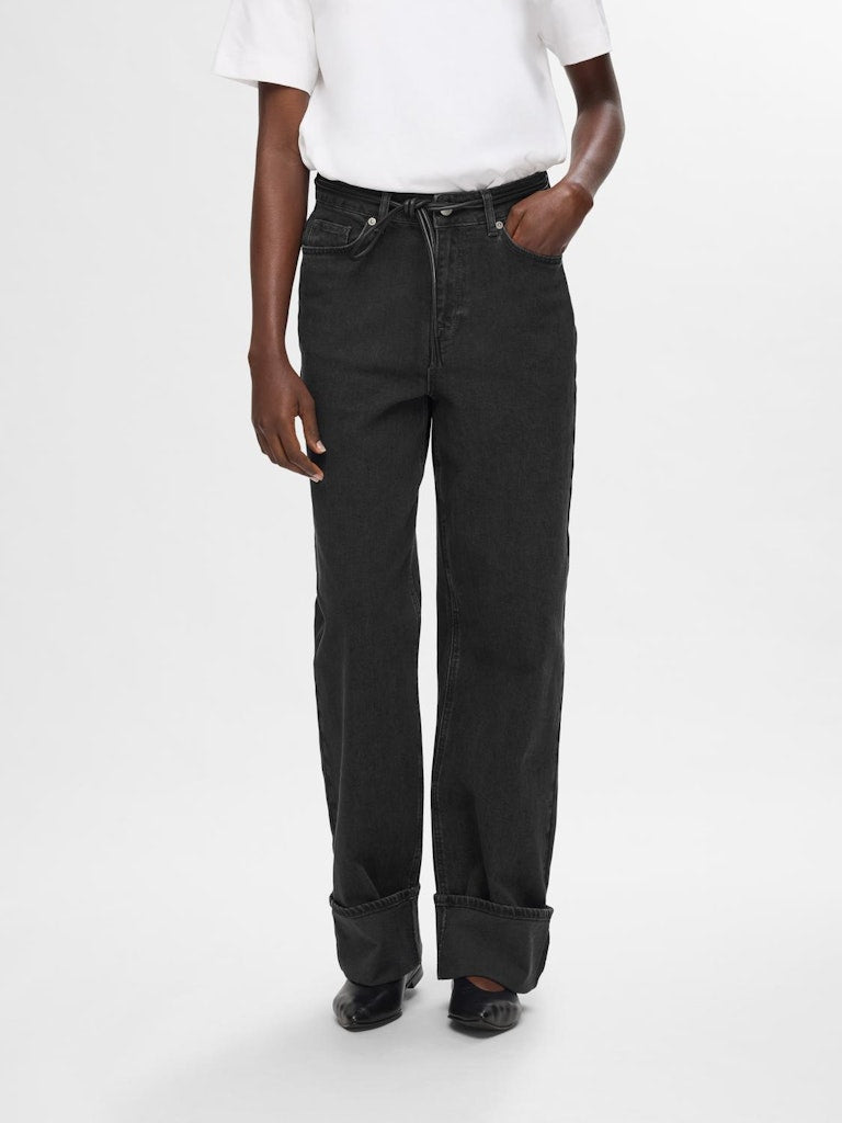 SLFROBY Mid Waist Wide Leg Black Denim
