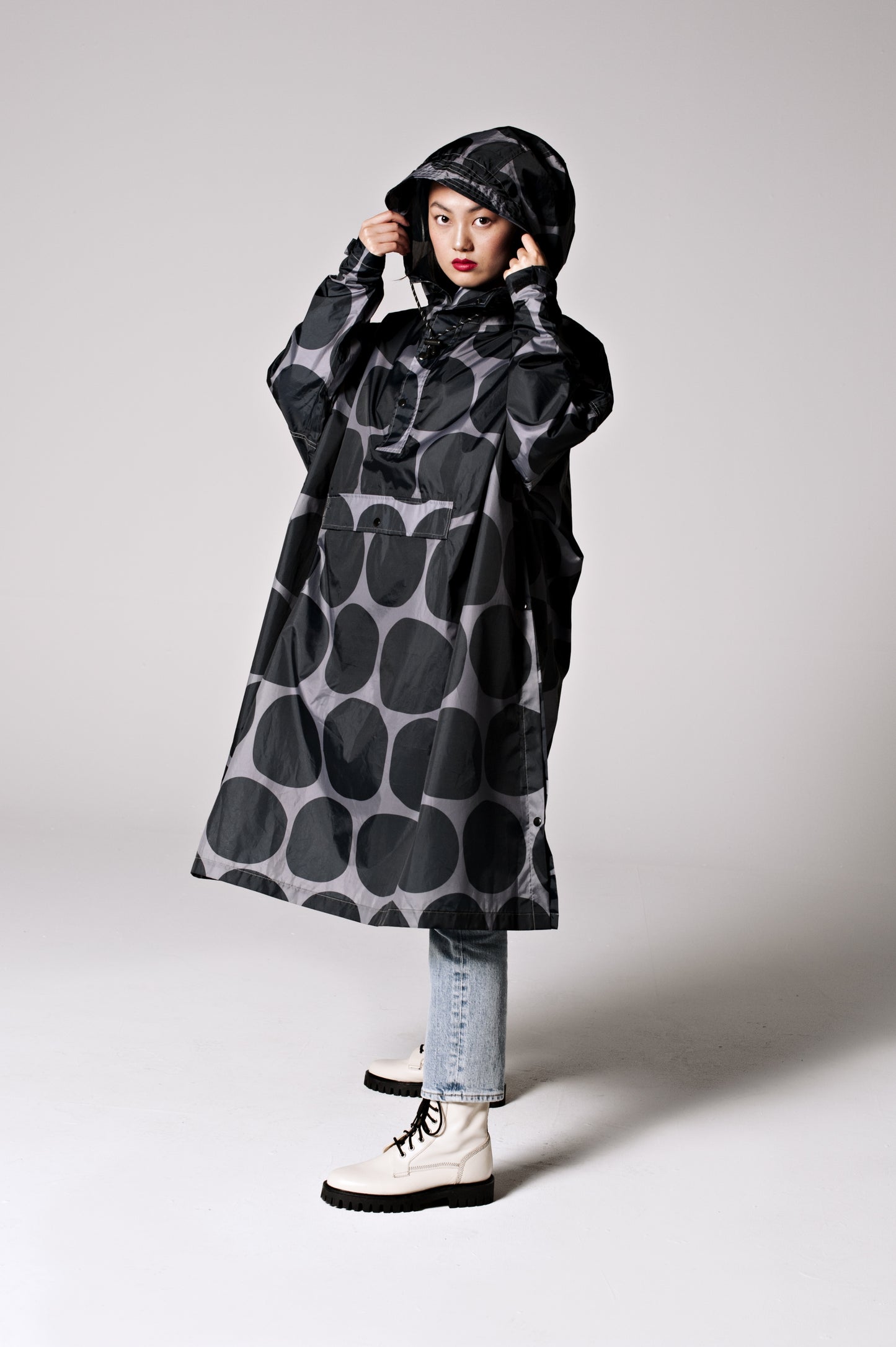 Rain Poncho - Black Polka