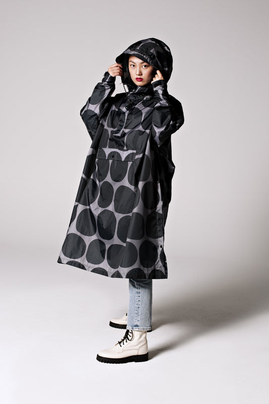 Rain Poncho - Black Polka