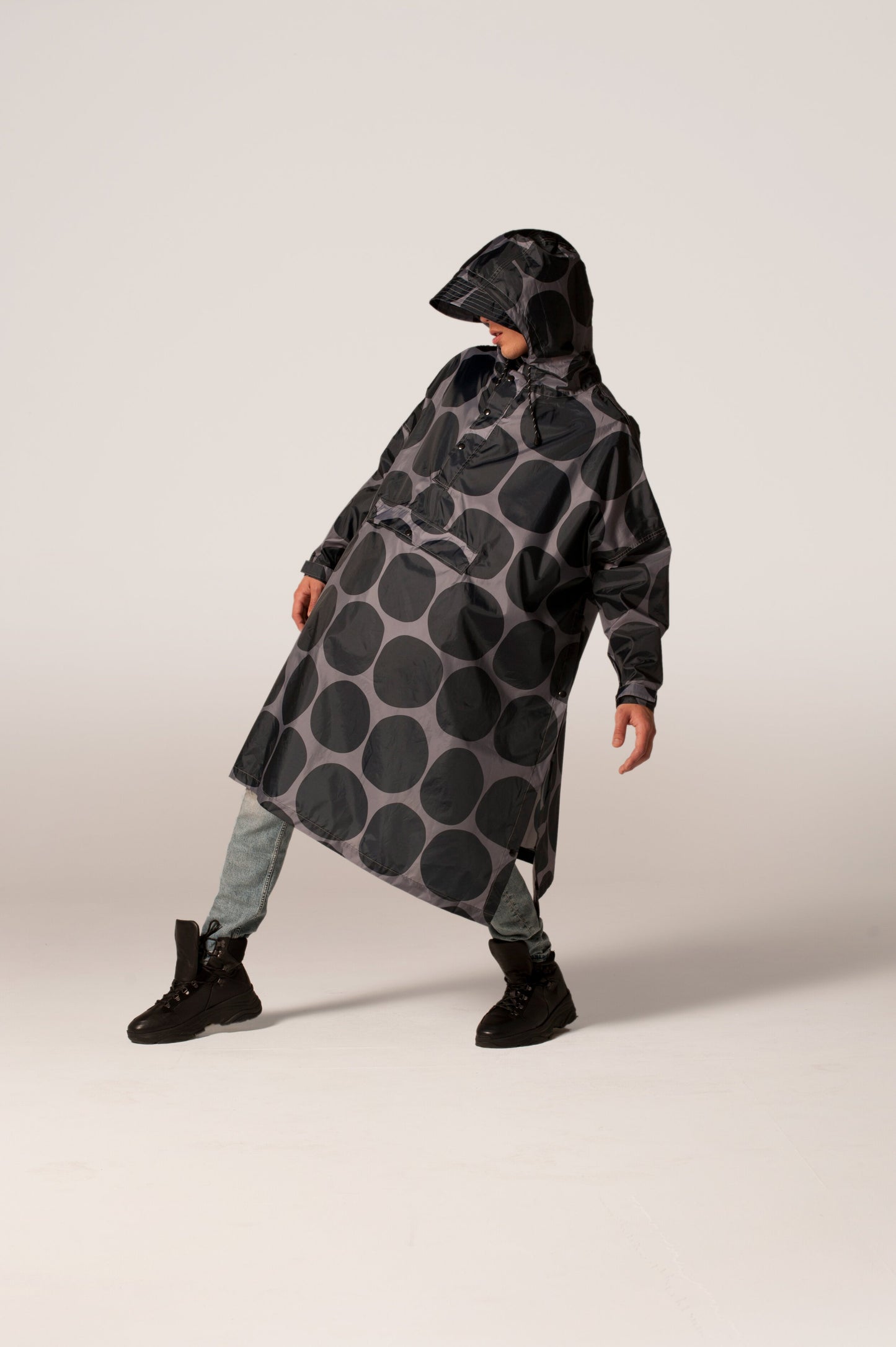 Rain Poncho - Black Polka