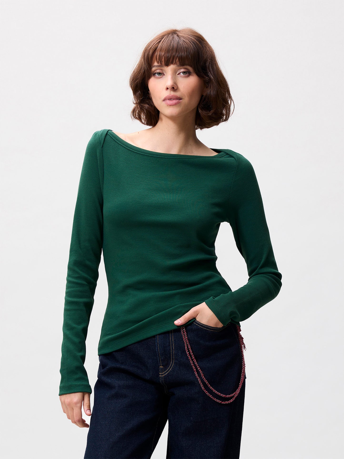 CWJBOATNECK Rib Long Sleeve Pine Forest