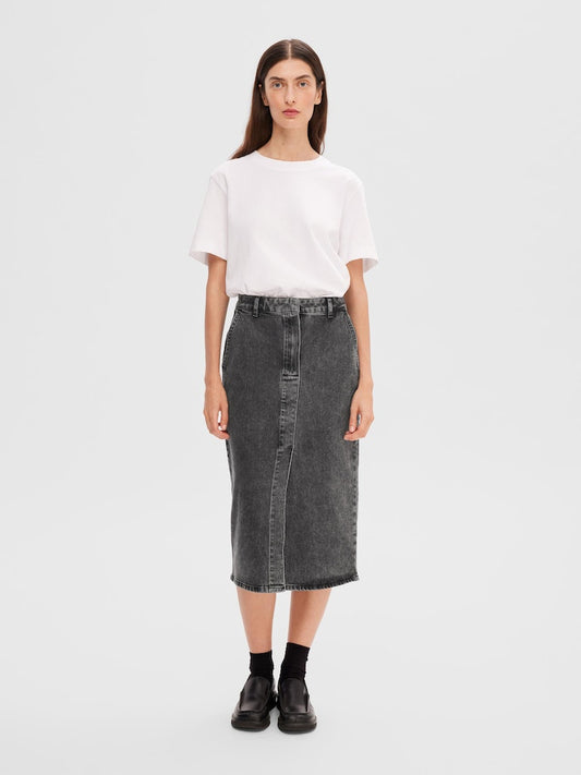 SLFCALI Midi Dark Grey Denim Skirt