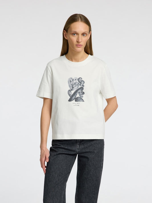 SLFESSENTIAL Boxy Printed Ink Tee Snow White/Black