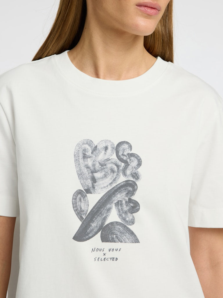SLFESSENTIAL Boxy Printed Ink Tee Snow White/Black