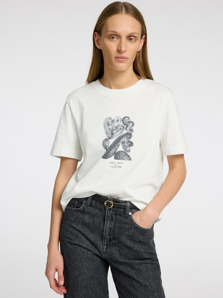 SLFESSENTIAL Boxy Printed Ink Tee Snow White/Black