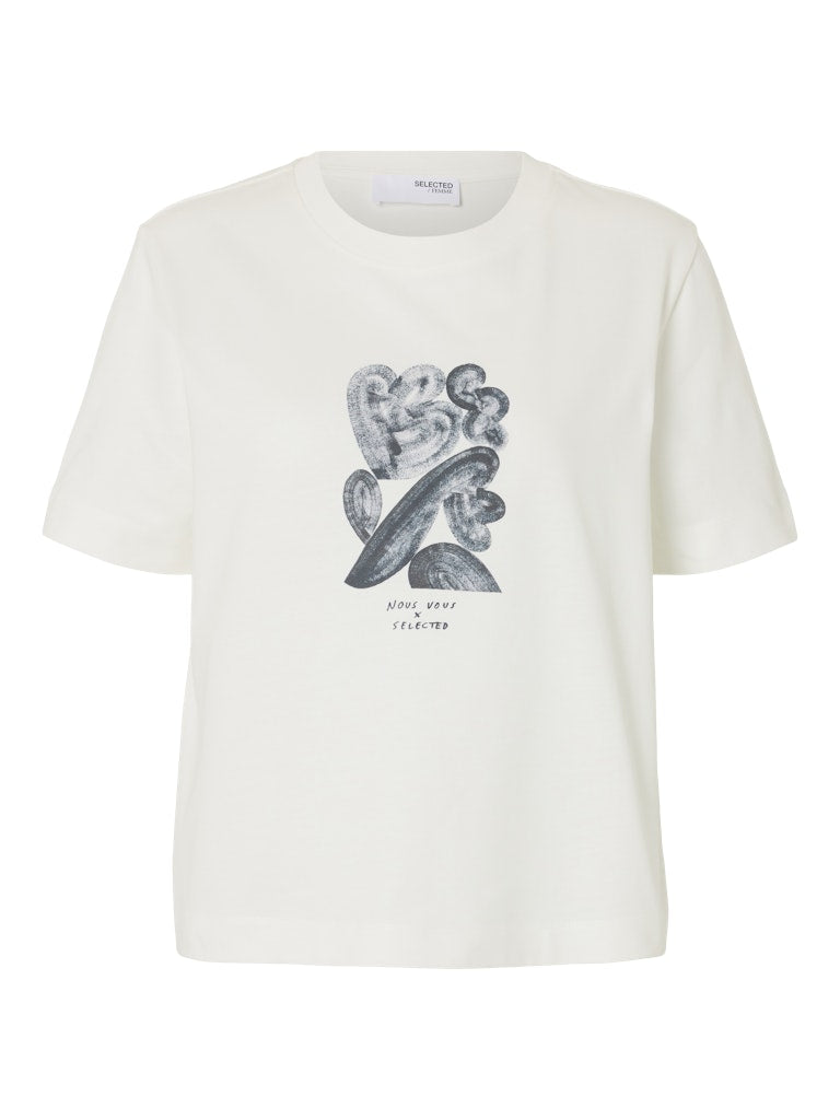 SLFESSENTIAL Boxy Printed Ink Tee Snow White/Black