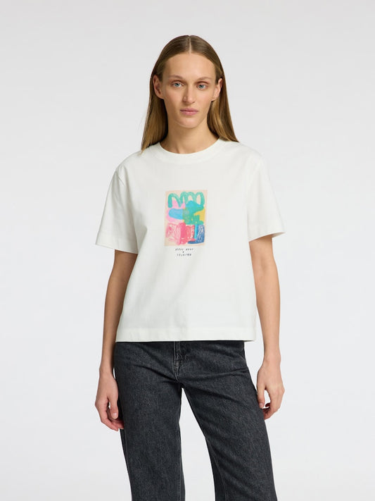 SLFESSENTIAL Boxy Printed Tee Snow White/Multi