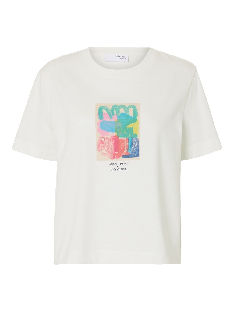 SLFESSENTIAL Boxy Printed Tee Snow White/Multi