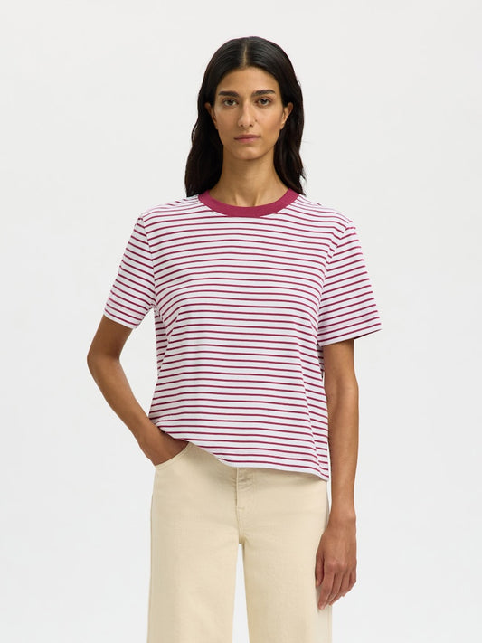 SLWESSENTIAL Striped Boxy Tee Anemone