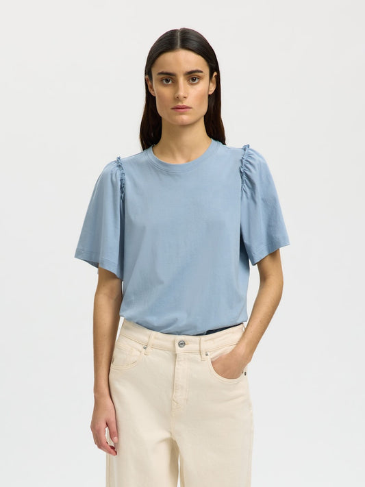 SLWPENELOPE Ruffle Tee Dusty Blue